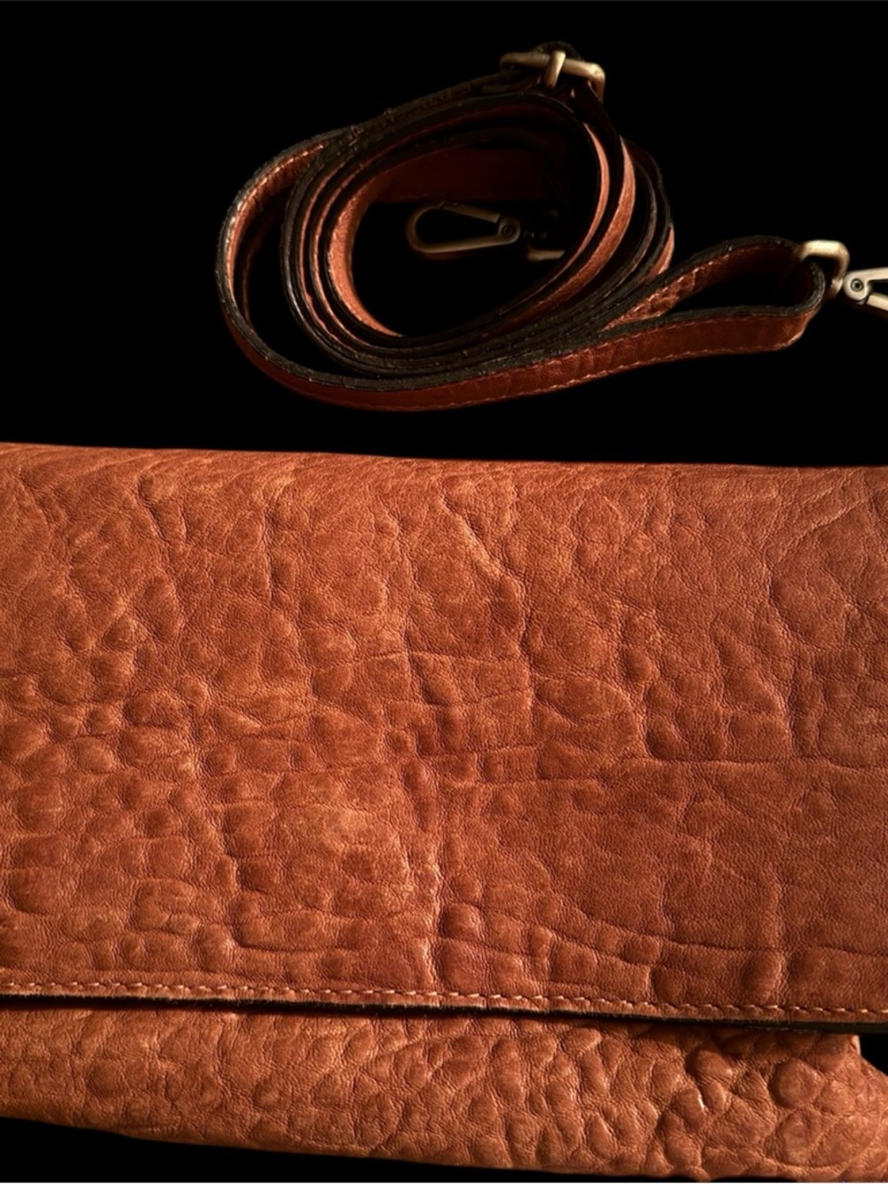 Women's Italian Leather Crossbody Clutch in Cognac Brown